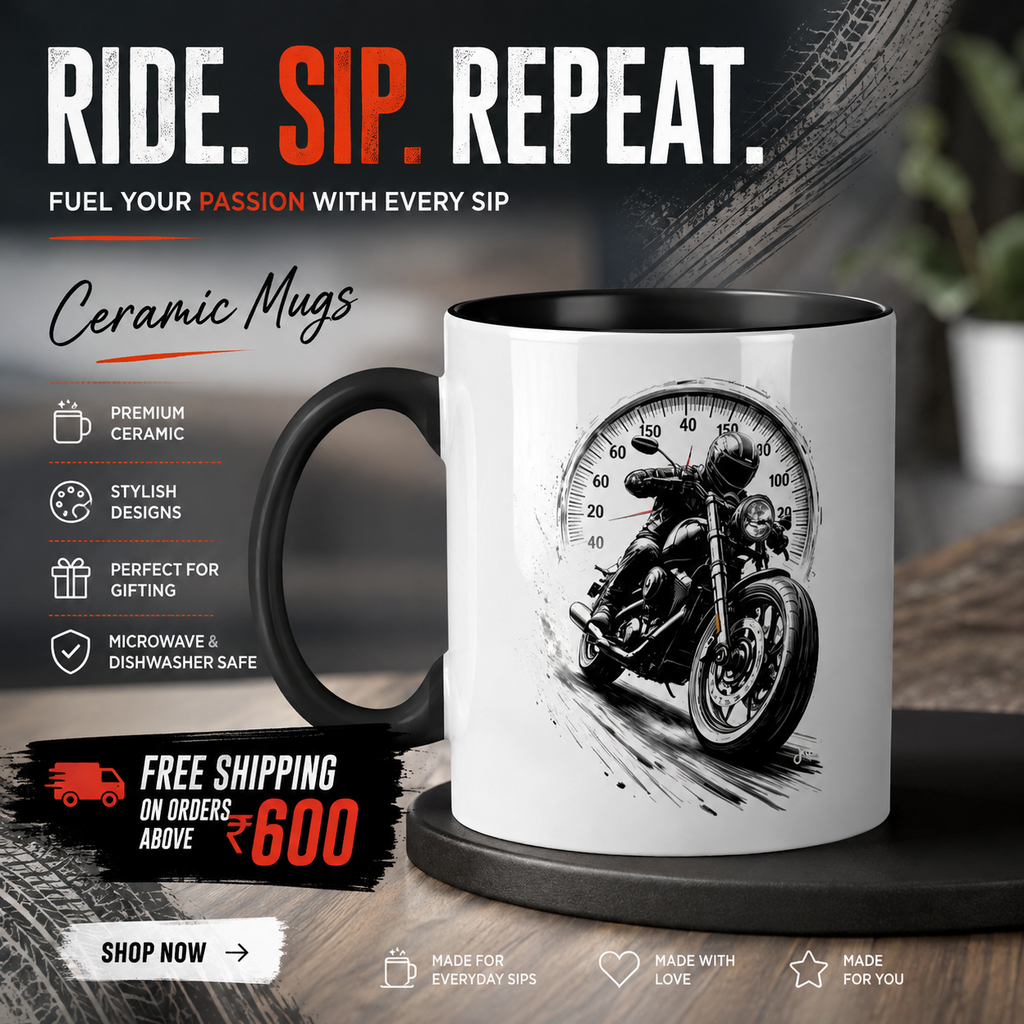 Classic Biker Motorcycle Line Art Ceramic Mug