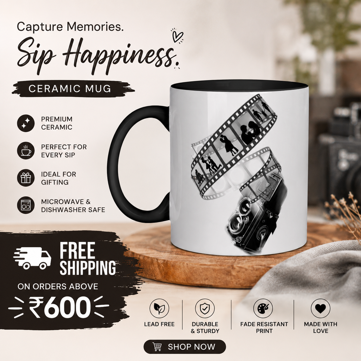 "Cinema Classics" Retro Film Strip Graphic Coffee Mug