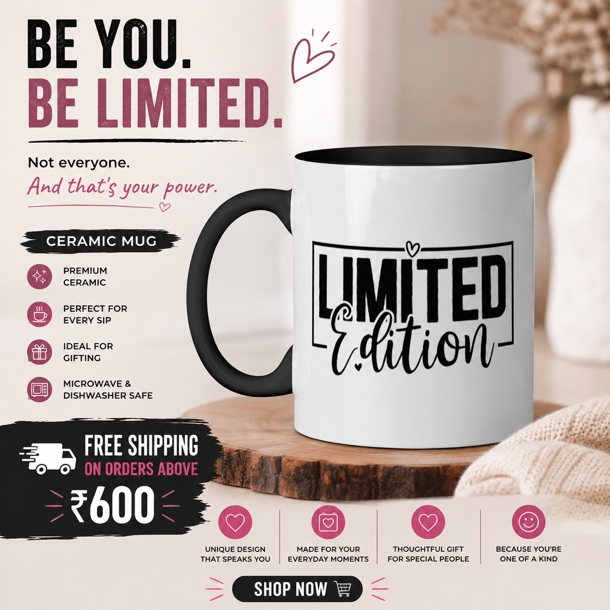 Minimalist Typography "Limited Edition" Ceramic Mug
