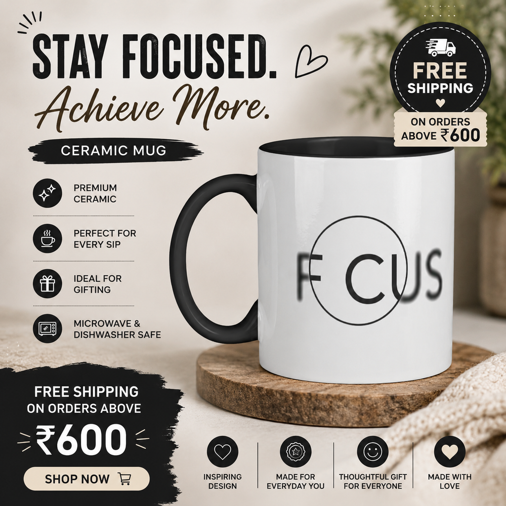 Minimalist "FOCUS" Camera Aperture Typography Ceramic Mug