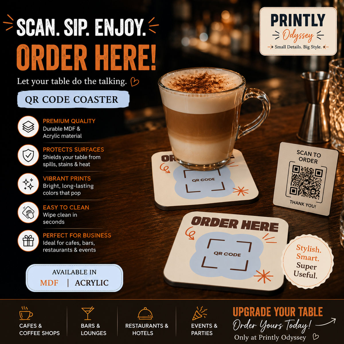 "Order Here" QR Code Custom Coaster