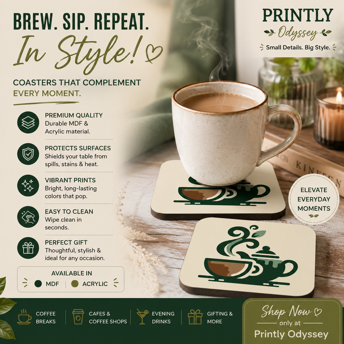 Vintage Teapot & Coffee Cup Coaster