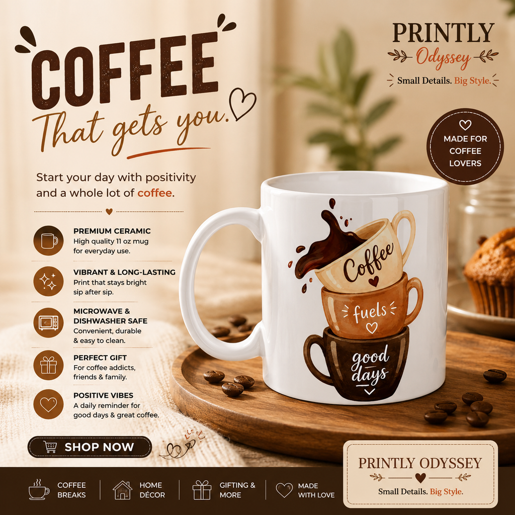 Stacked Coffee Cups "Good Days" Ceramic Coffee Mug
