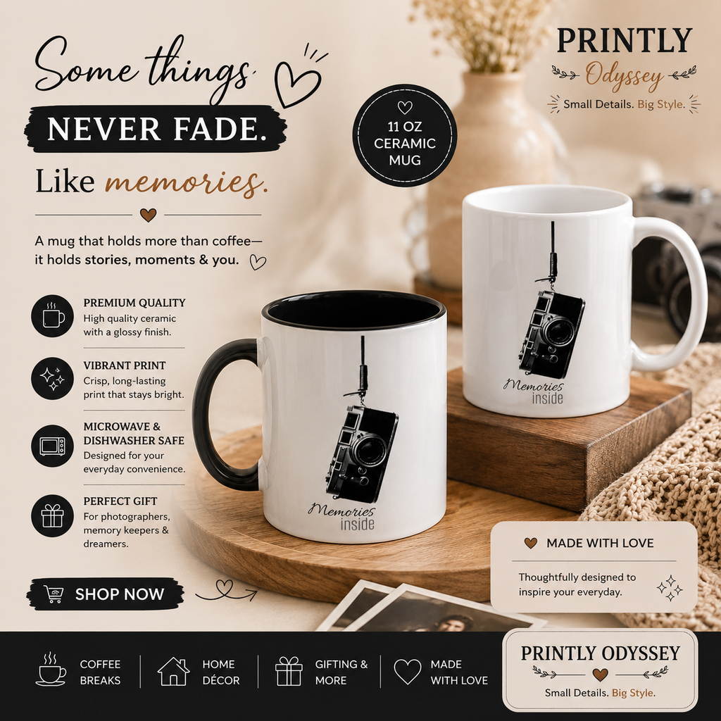 Vintage Camera Illustration Ceramic Coffee Mug