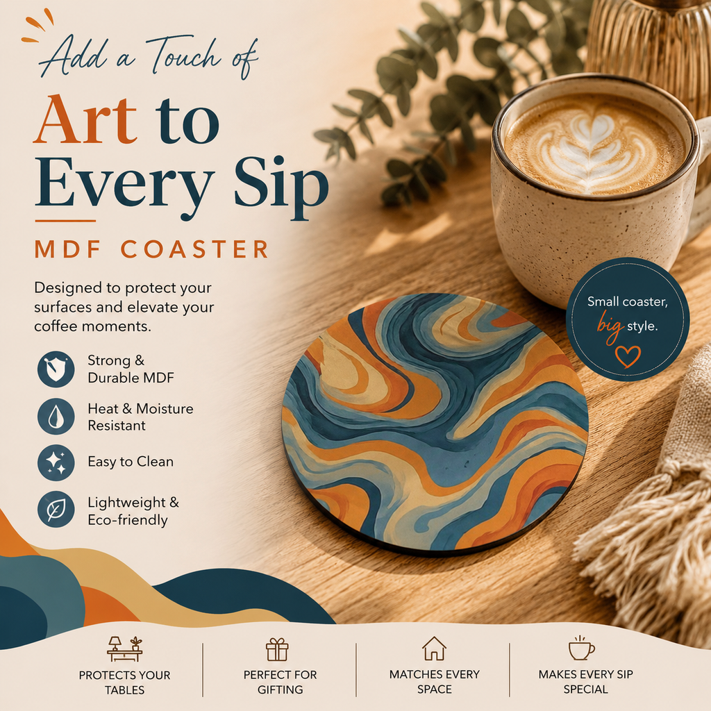 Vibrant Swirl Fluid Art MDF Coaster