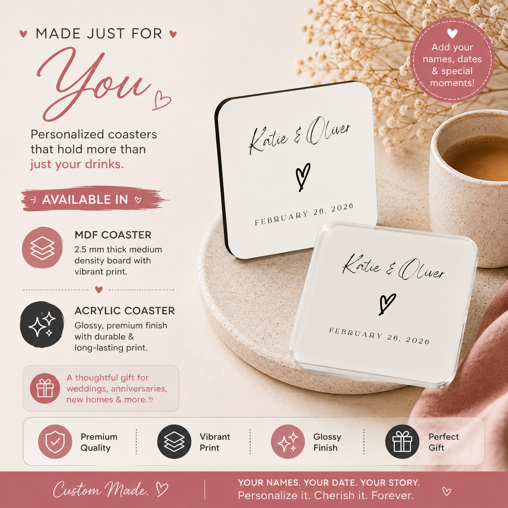 Personalized Name & Date Custom Wedding Square Coaster