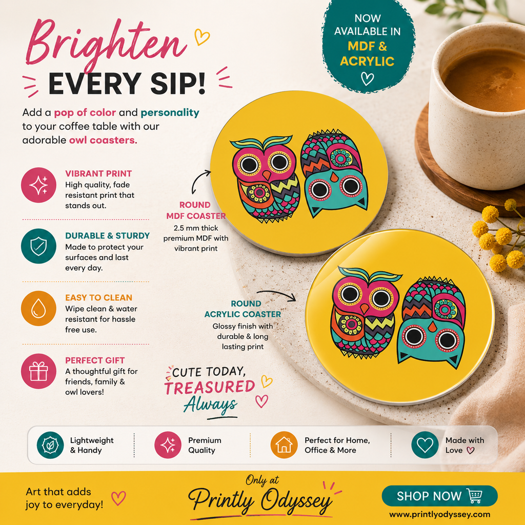 Vibrant Cute Cartoon Owls Round Coaster
