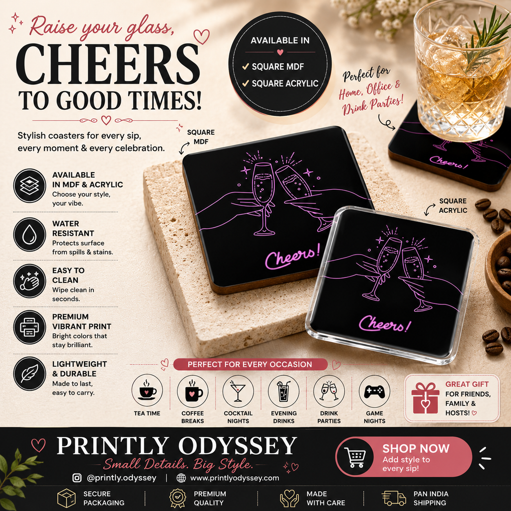 Modern "Cheers!" Champagne Toast Square Coaster