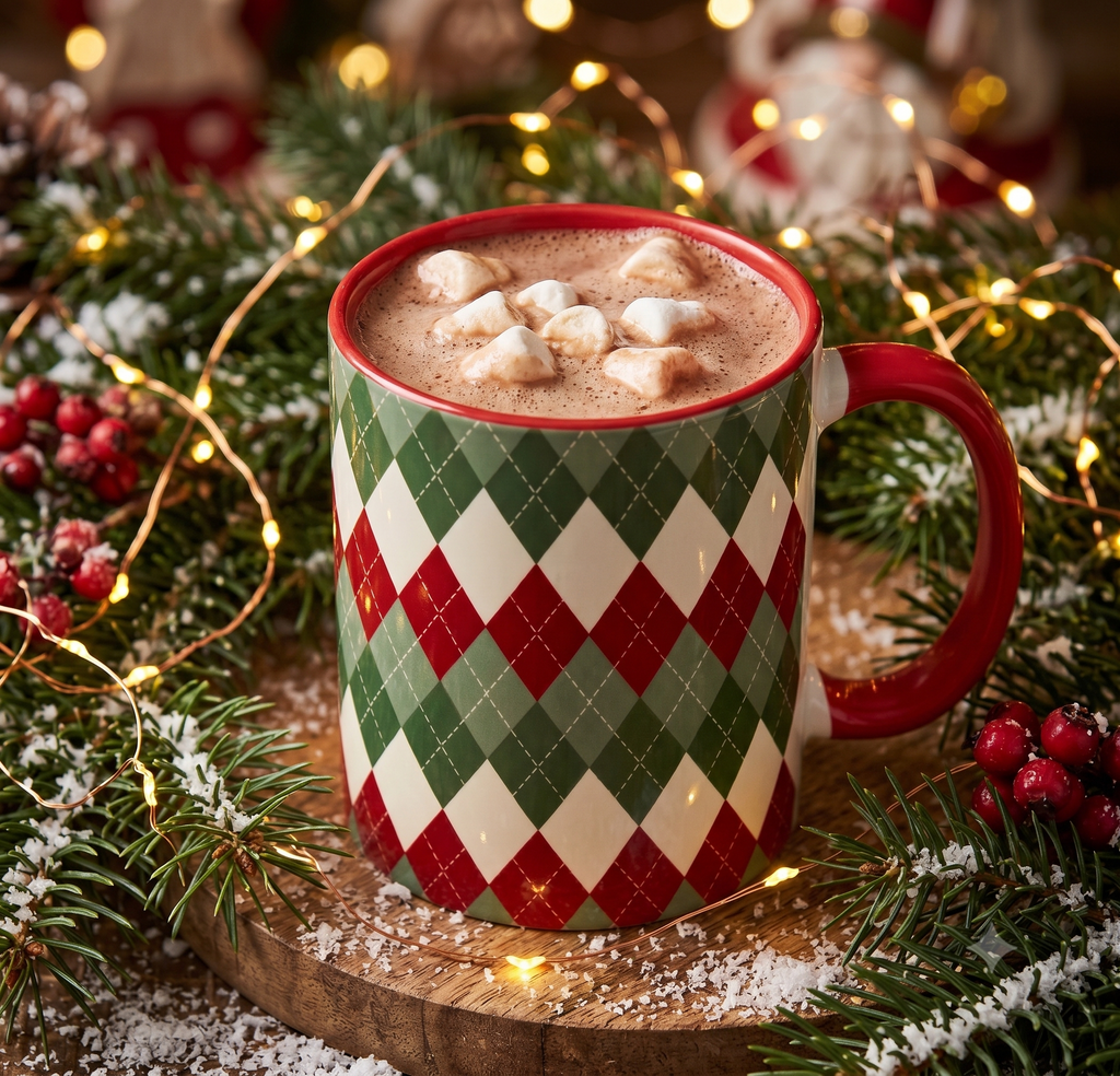 Christmas Red & Green Argyle Plaid Coffee Mug (11 oz)