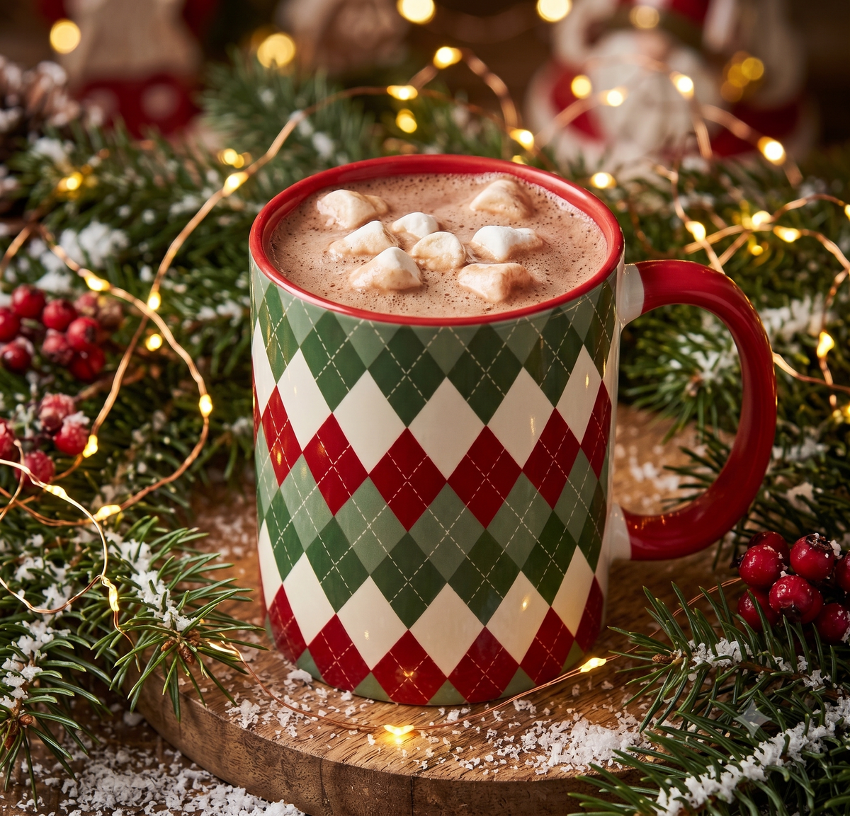Christmas Red & Green Argyle Plaid Coffee Mug (11 oz)