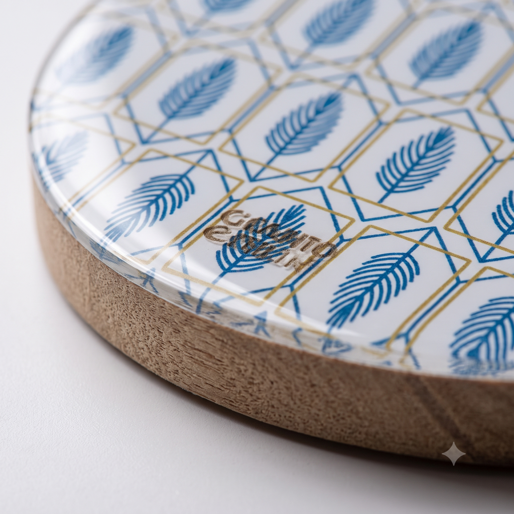 Mid-Century Wheat Motif Round Drink Coaster (MDF/Acrylic)