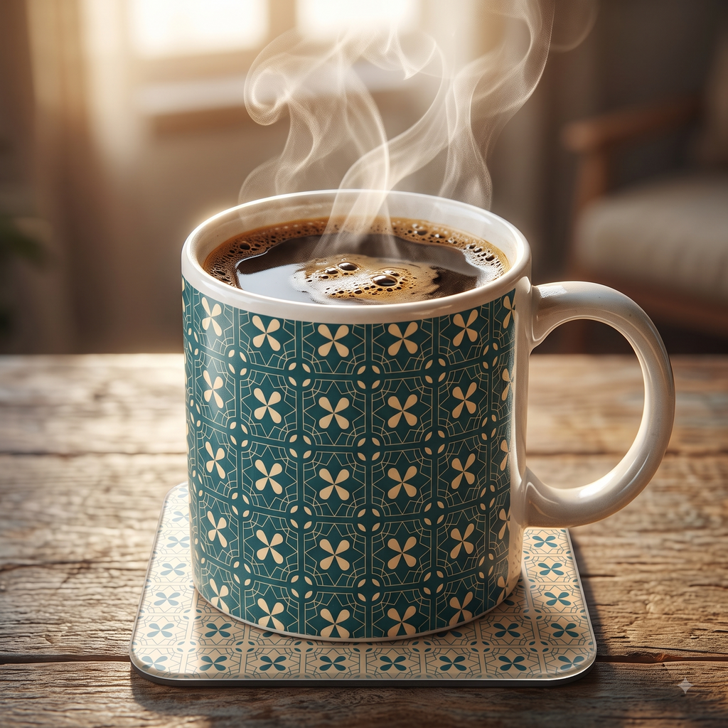 Deep Teal Geometric Floral Tile 11 oz Ceramic Mug