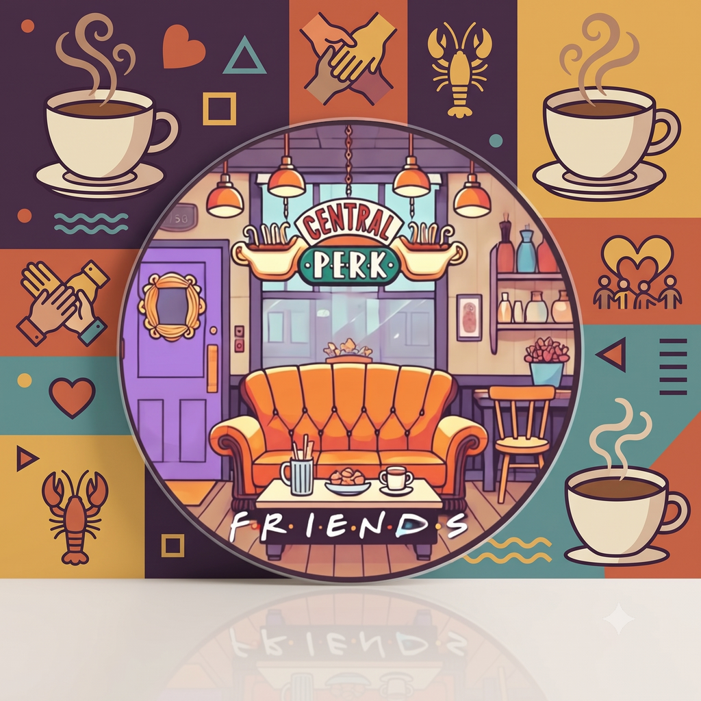 Friends TV Show Central Perk Cafe Illustration Round Acrylic Coaster & Desk Decor