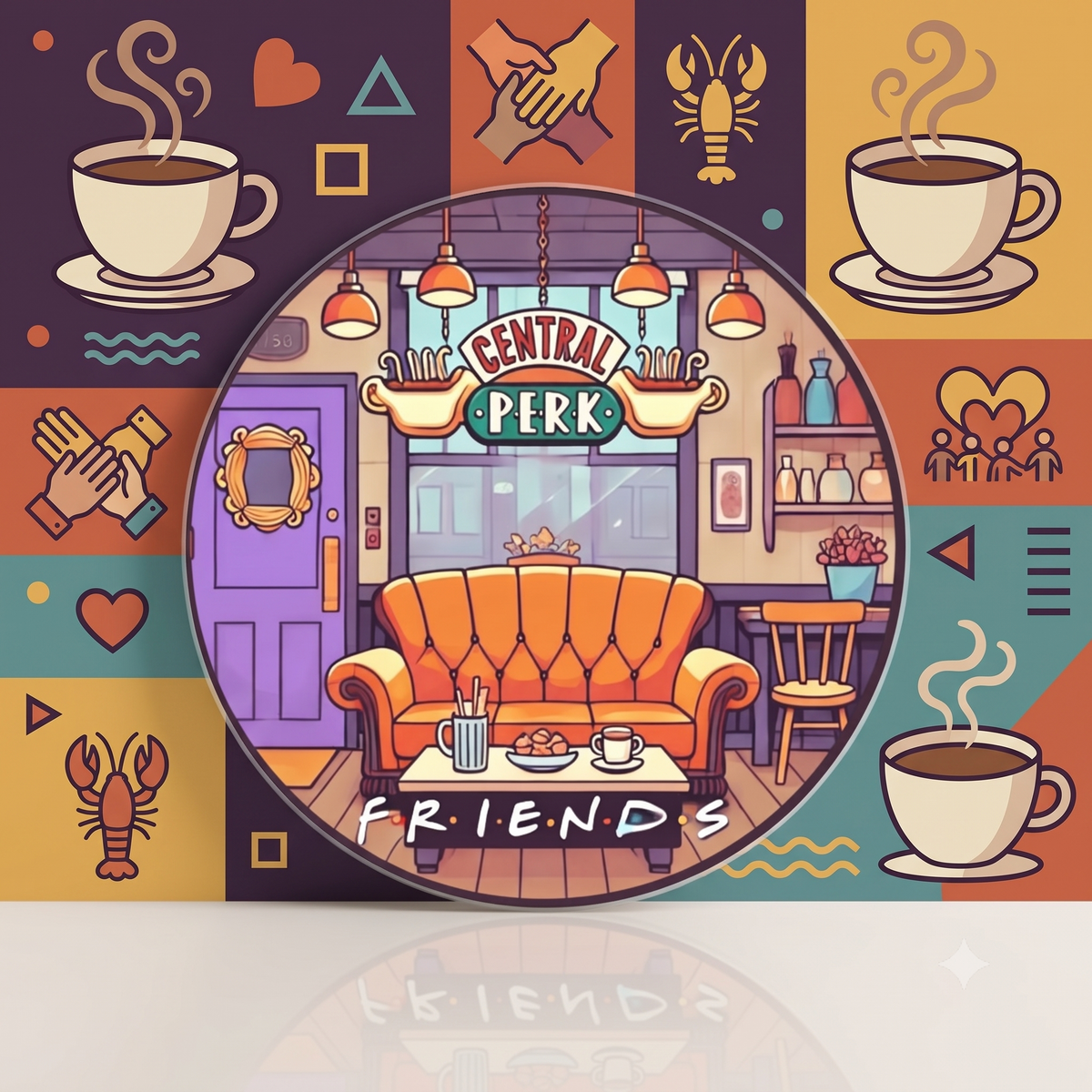 Friends TV Show Central Perk Cafe Illustration Round Acrylic Coaster & Desk Decor