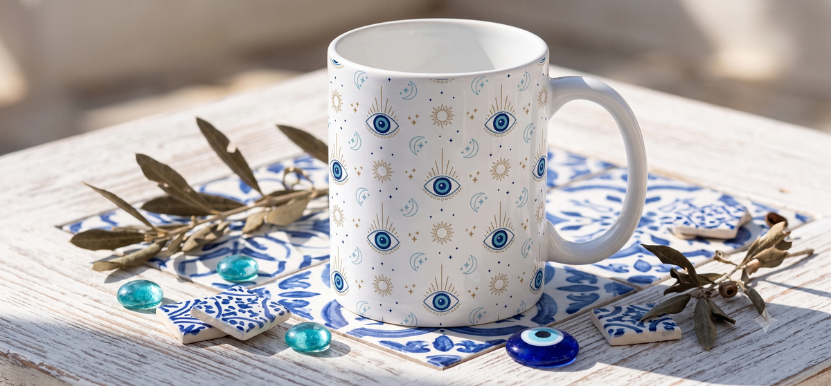 All-Over Evil Eye Protection Print Ceramic Tea & Coffee Mug