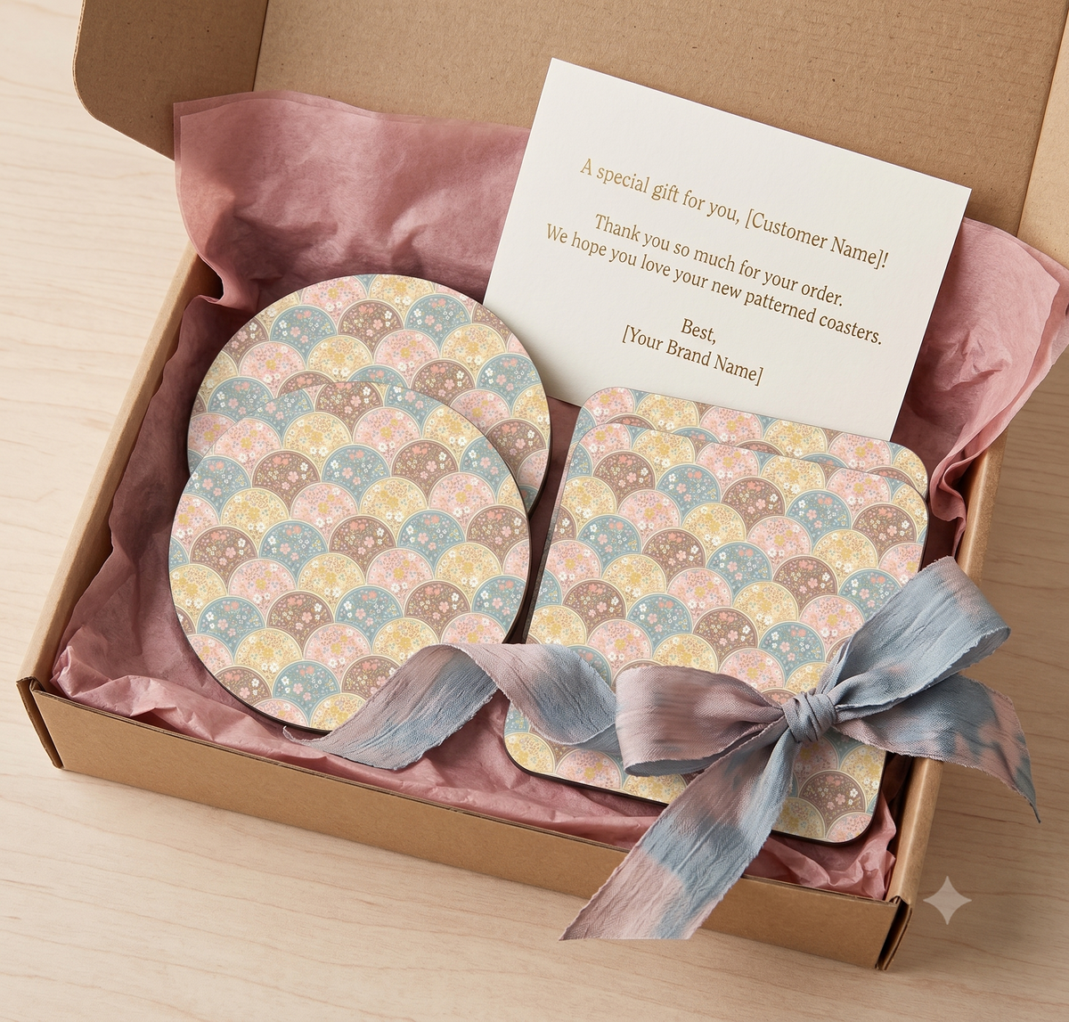 Pastel Japanese Fan Floral Round Coaster – MDF Wood & Acrylic Options