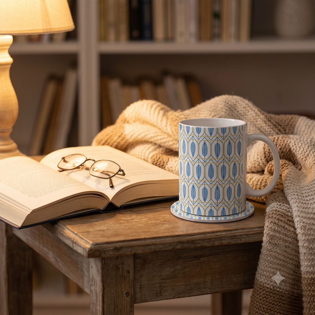 Mid-Century Wheat Motif Ceramic Coffee Mug (11 oz)