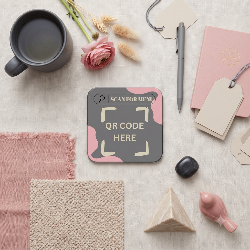 Modern Aesthetic QR Menu Table Coaster – High-Gloss Square Acrylic