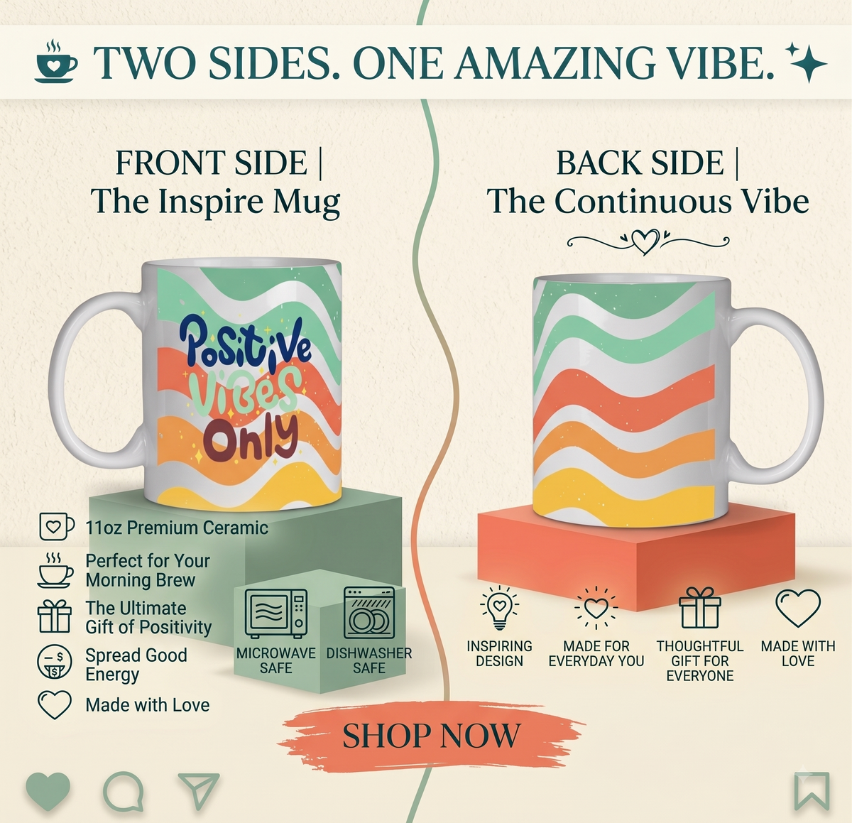 "Positive Vibes Only" Minimalist Pastel Typography Ceramic Coffee Mug