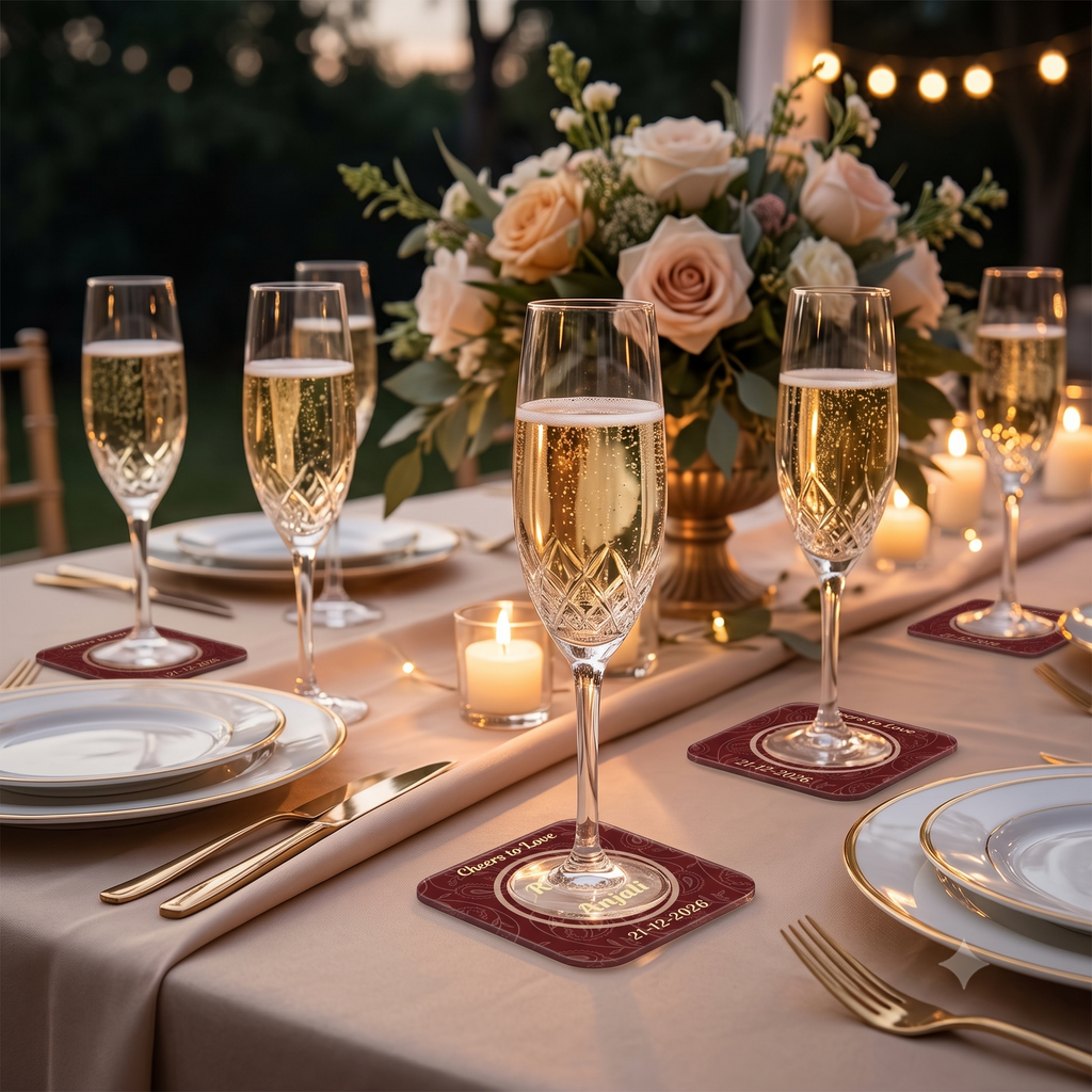 Personalized Wedding Favor Acrylic Coasters – Custom Name & Date Table Favor