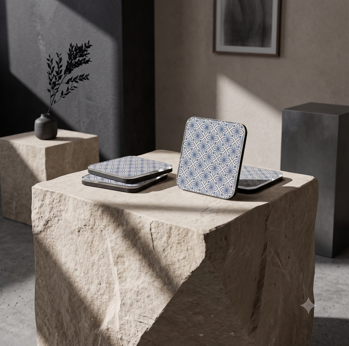 Moroccan Floral Ceramic Tile Pattern Square Tea & Coffee Coasters