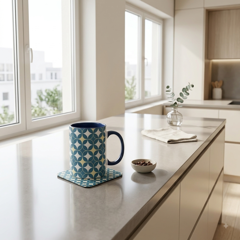 Retro Teal Geometric Pattern Tea & Coffee Coasters