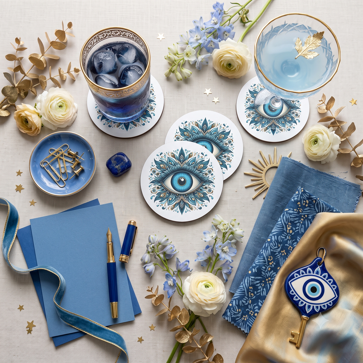 Spiritual Evil Eye Pattern Glossy Acrylic Drink Mat & Table Decor