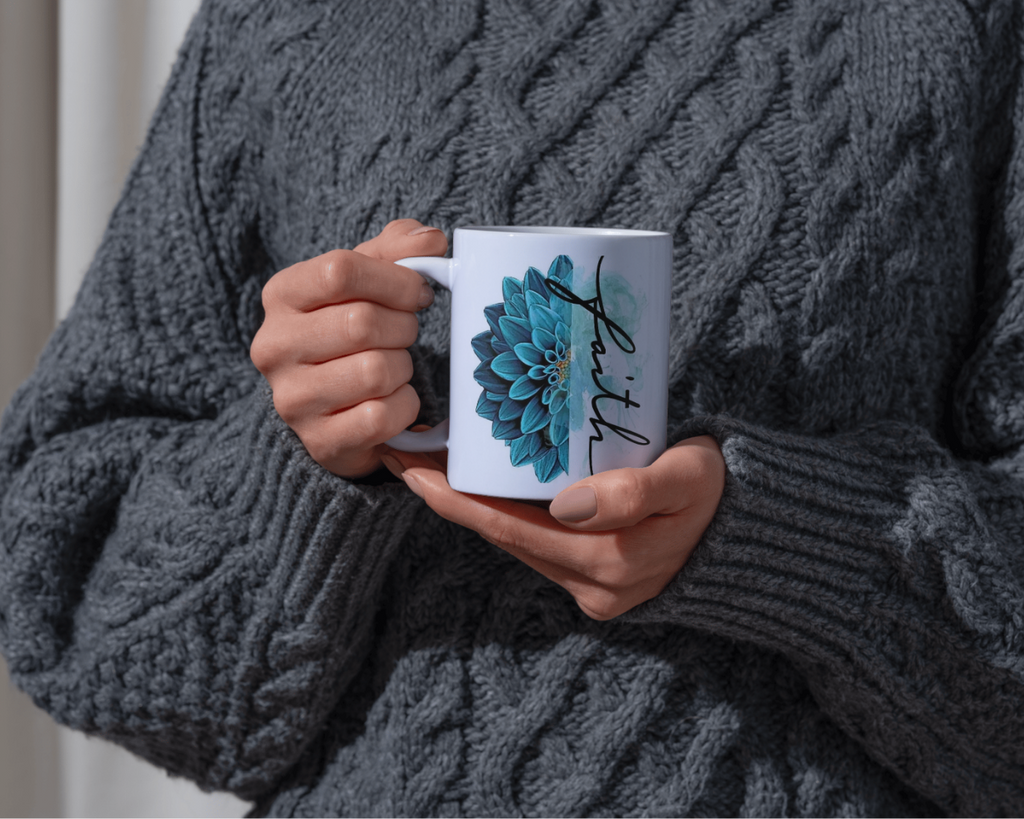 Teal Dahlia "Faith" Ceramic Mug