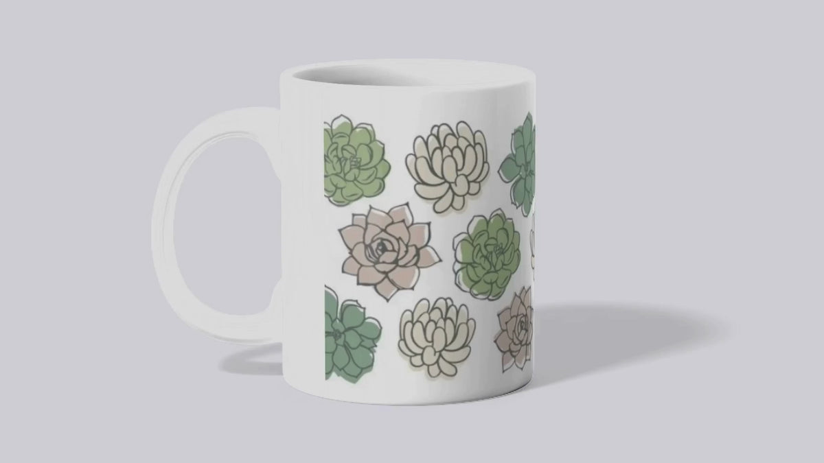 Watercolor Succulent Pattern Ceramic Mug